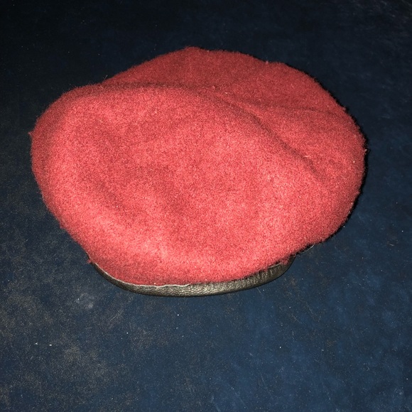 Raspberry Beret w/ Black Leather trim - Picture 2 of 3